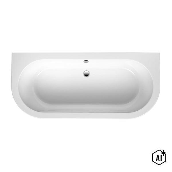 Rechteckige Einbau Badewanne mit abgerundeten Ecken und mittigem Ablauf in der Draufsicht.
