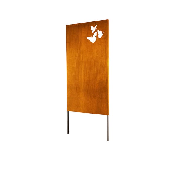 Home Deluxe - Sichtschutz BUTTERFLY - 180 x 100 cm - wetterbeständig, edle Rostoptik I Rostschild, Gartenstecker, Roststecker