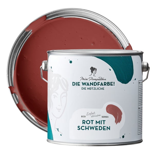 MissPompadour abwaschbare Wandfarbe 2.5L Rot mit Schweden - hohe Deckkraft und Ergiebigkeit - matte, scheuerbeständige Innenfarbe - geruchsarm, wasserbasiert, atmungsaktiv - Die Nützliche