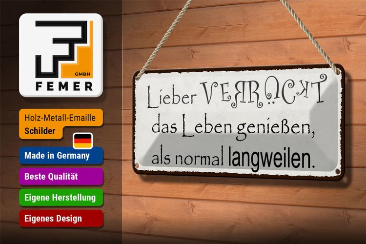 Blechschild Spruch 27x10cm lieber verrückt als normal Dekoration