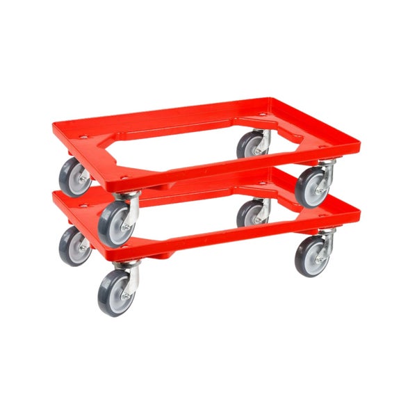 PROREGAL SparSet 2x Transportroller für Euroboxen 60 x 40 cm mit Gummiräder Rot Offenes Deck 4 Lenkrollen Traglast 300 kg