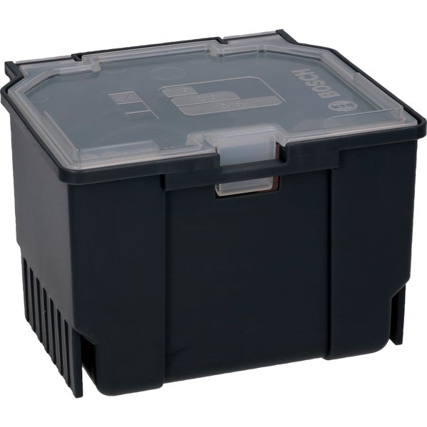 Bosch Logo auf schwarzer Werkzeugkiste mit durchsichtigem Deckel