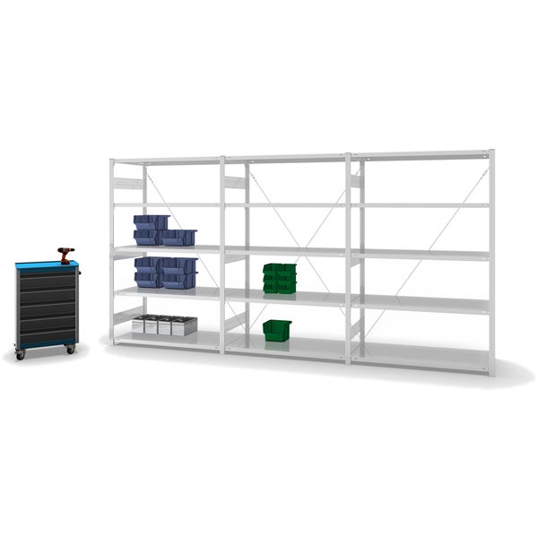 PROREGAL Fachbodenregal Stecksystem T-Profil Heavy-Duty Grundregal HxBxT 200 x 130 x 60 cm 5 Ebenen Fachlast 330 kg Einseitig Nutzbar Lichtgrau