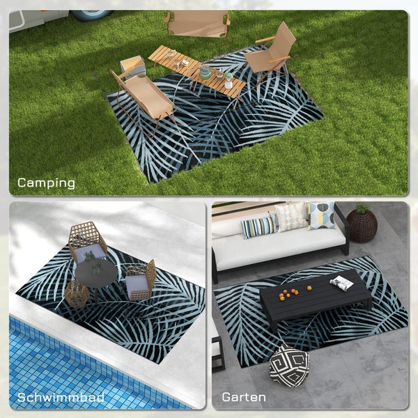 Outsunny Outdoor-Teppich, wasserabweisend  mit Tragetasche, Balkonteppich für Camping, Terrasse, 182 x 274 cm, Kunststoff, Schwarz+Blau
