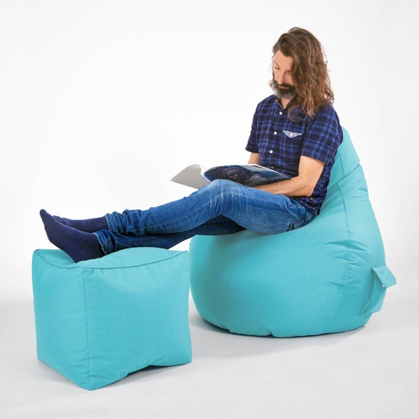 Green Bean Sitzsack-Hocker 40x40x40cm mit EPS-Perlen Füllung - Fußhocker Fußkissen Sitz-Pouf für Sitzsäcke - Bodenkissen für Kinder und Erwachsene - Fußablage Sitzkissen Sitzhocker Türkis