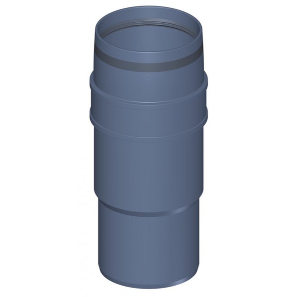 Hochtemperatur-Schiebemuffe aus grauem Kunststoff für Abwasserrohre.