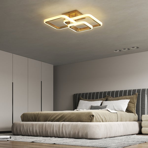 Schlafzimmer mit modernem Deckenspot in quadratischer Form