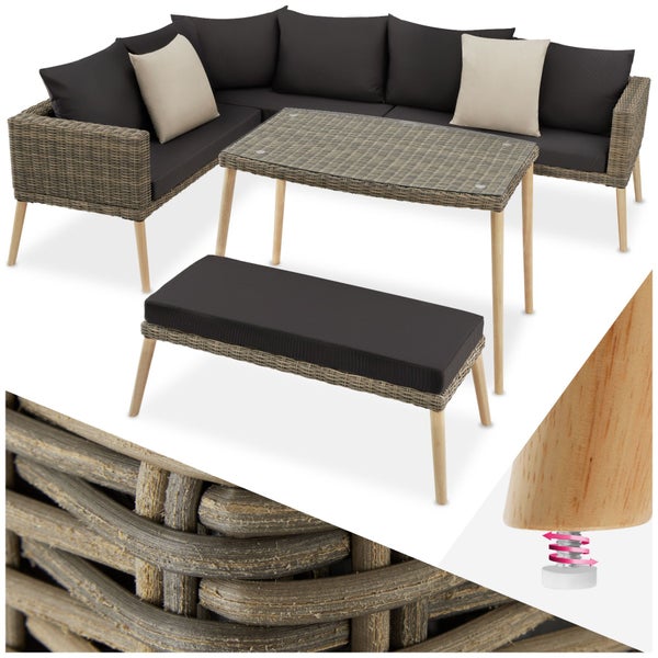 Rattan Lounge tectake Pula mit Aluminiumgestell mit Sicherheitsglasplatte