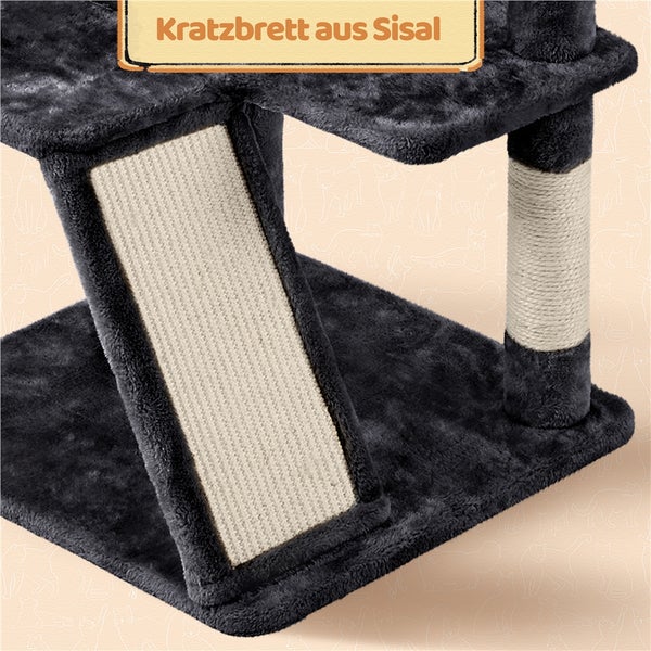 Detailansicht eines Kratzbaums mit Sisalkratzbrett und Sisalstamm
