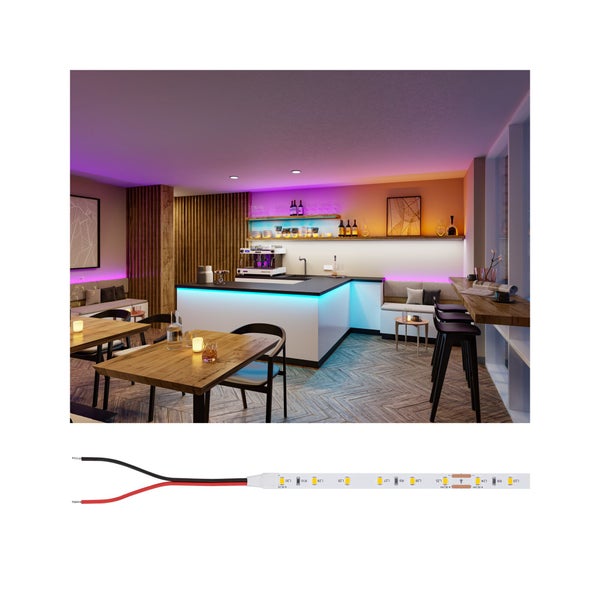LED Neon Flex Lichtschlauch Set zur individuellen Gestaltung von Leuchtfiguren in einem Schlafzimmer, inklusive USB Anschlusskabel und Halterungen.