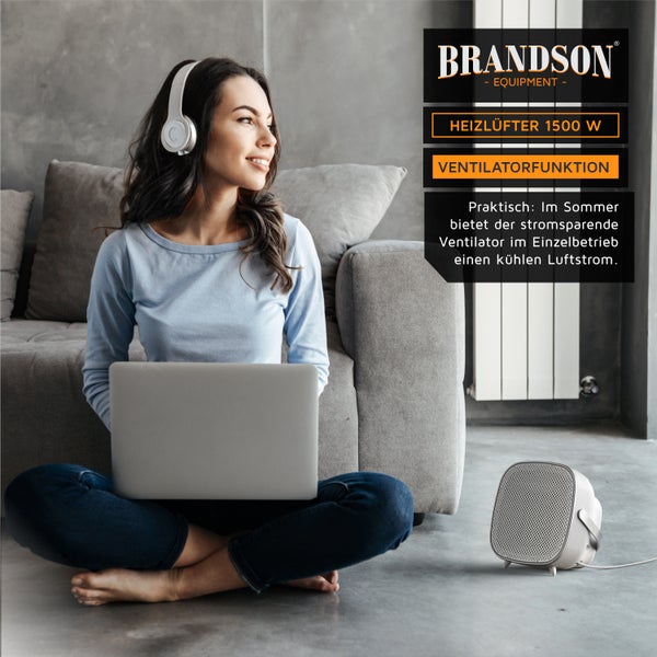 Brandson Heizlüfter 1500W, Keramik-Heizlüfter, energiesparend, leise, 2x Heizstufen, Überhitzungsschutz, Automatische Abschaltung, Umkippschutz