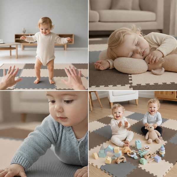 Spielmatte aus Schaumstoff in quadratischer Steckform für Kinder, nutzbar als Krabbelmatte, Unterlage zum Spielen und für das Kinderzimmer.