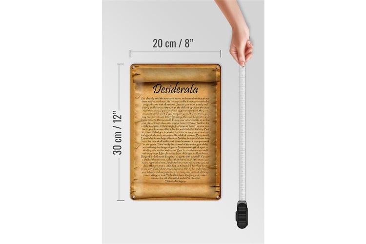 Blechschild Spruch 20x30cm Desiderata Gedicht Englisch