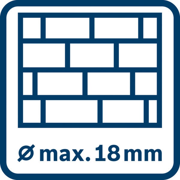 Symbol für Mauerwerk mit Angabe eines maximalen Durchmessers von 18 Millimetern