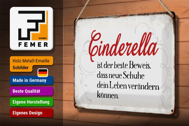 Blechschild Spruch 30x20cm Cinderella beste Beweis Schuhe