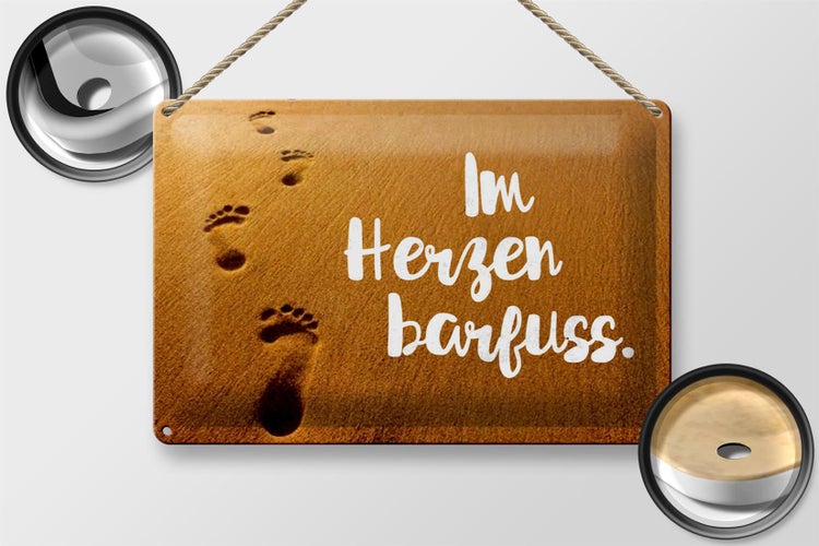 Blechschild Spruch 30x20cm Im Herzen barfuss Sand Schild