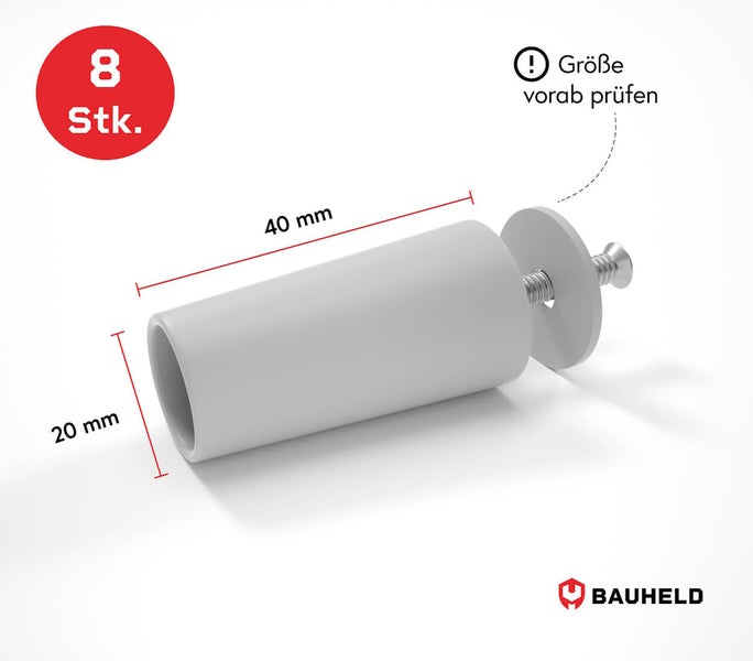 Acht Stück Möbelgleiter mit Schraube, 40 Millimeter Länge, 20 Millimeter Durchmesser