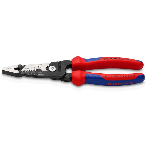 Knipex Multifunktions-Elektrikerzange metrisches Modell mit Mehrkomponenten-Hüllen schwarz atramentiert 200 mm - 1372200ME