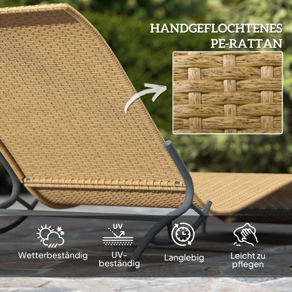Outsunny Sonnenliege Polyrattan Wasserabweisend Gartenliege mit Kissen, wetterfest Liege 120 kg belastbar UV-bständig Relaxliege Liegestuhl Gartenmöbel für Garten Balkon Outdoor 166 x 63 x 76 cm Beige
