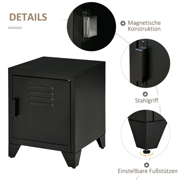 HOMCOM Nachttisch Nachtschrank Schlafzimmer Beistelltisch mit verstellbarem Regal Tür Nachtkommode Industriedesign, 50 x 40 x 47,5 cm, Metall, Schwarz