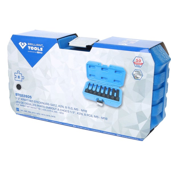 BRILLIANT TOOLS 1/2 Kraft-Bit-Stecknuss-Satz XZN 8tlg. M5 - M18 - BT022605