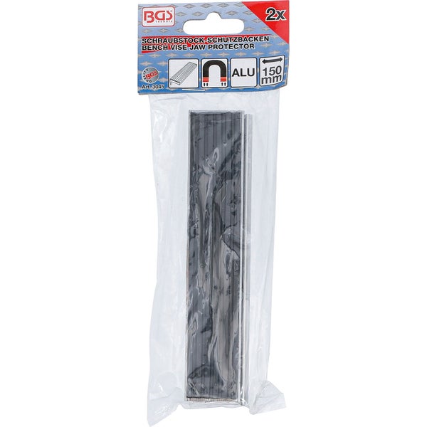 BGS technic Logo. Schraubstock-Schutzbacken aus Aluminium mit Magnetbefestigung, Länge 150 Millimeter, 2 Stück.