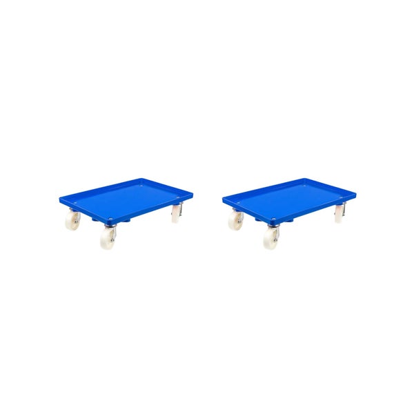 PROREGAL SparSet 2x Transportroller für Euroboxen 60 x 40 cm mit Kunststoffräder Blau Geschlossenes Deck 2 Lenkrollen und 2 Bremsrollen 300 kg