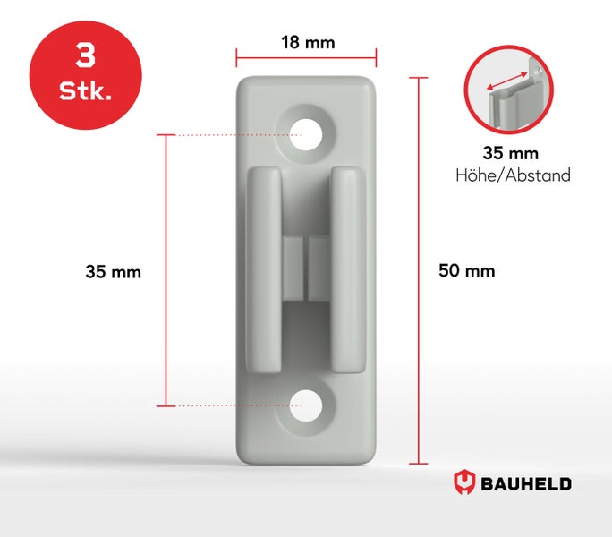 Abstandshalter im Dreierpack mit den Maßen 50 mal 35 mal 18 Millimeter
