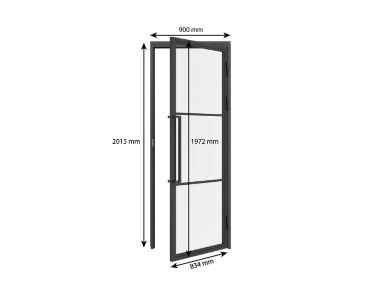 Glastür Komplettset mit Beschlag Loftstil 834x1972mm DIN Rechts  - Griffstange Drehtür