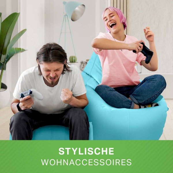 Green Bean 2er Set Sitzsack + Hocker - fertig befüllt - robust waschbar schmutzabweisend - Kinder & Erwachsene Bean Bag Bodenkissen Lounge Sitzhocker Relax-Sessel Gamer Gamingstuhl Pouf - Aquamarin
