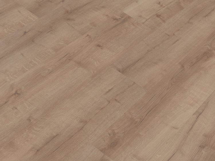 Laminatboden in Eichenoptik mit strukturierter Holzmaserung und authentischem Plankenmuster