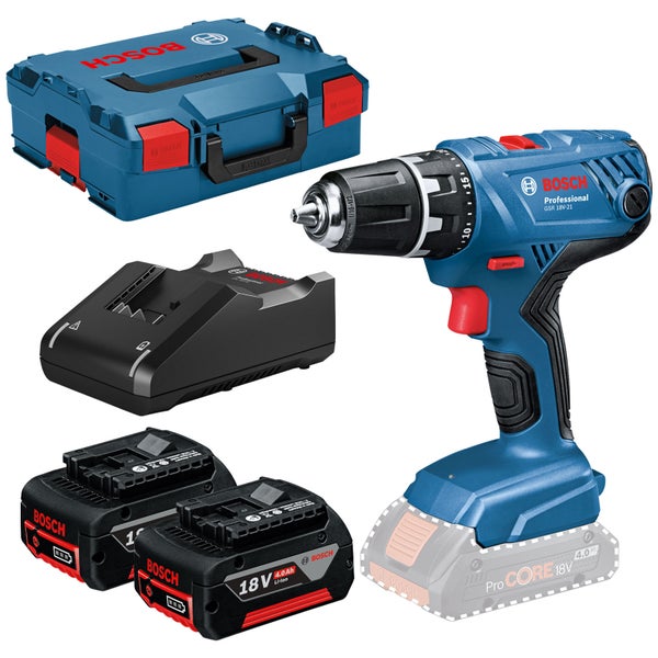 Bosch Akku-Bohrschrauber GSR 18V-21 / 2x 4,0 Ah Akku + Ladegerät in L-Boxx