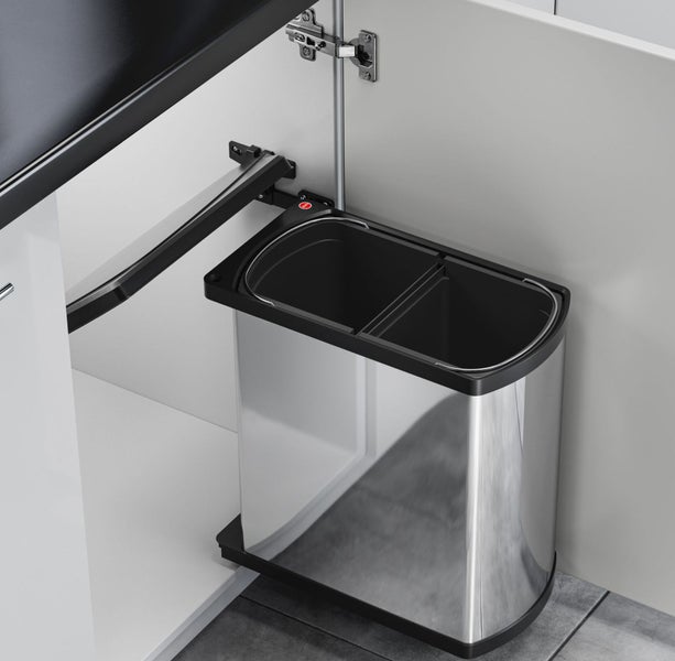 Hailo AS Duo 8/8 Abfalltrennsystem fuer Drehtueren ab 450 Millimeter Schrankbreite mit zwei Eimern und 16 Liter Gesamtvolumen