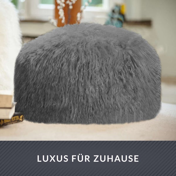 Green Bean runder Sitzpouf Felloptik in 3 Farben - Sitzhocker mit Füllung - Maße 45 x 25 cm - perfekte Ergänzung zum Sitzsack - Sitzwürfel Sitzkissen Hocker Sitzhocker Grau