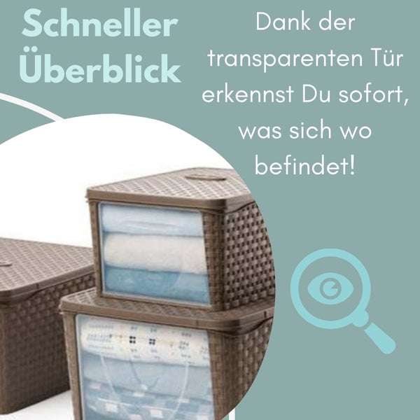 Aufbewahrungsboxen mit transparenten Türen zur einfachen Inhaltsübersicht