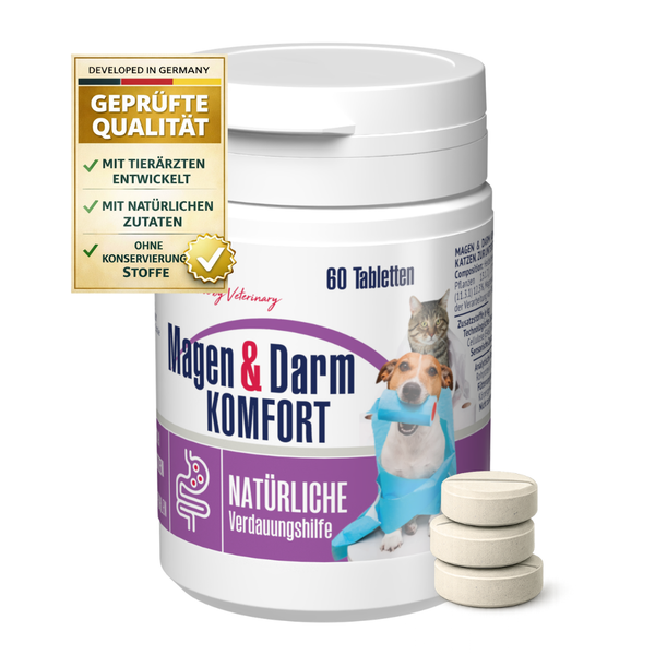 Magen und Darm Komfort Tabletten für Hunde und Katzen, 60 Stück, geprüfte Qualität, natürliche Verdauungshilfe, ohne Konservierungsstoffe.
