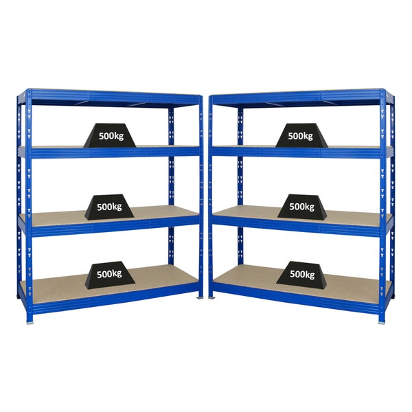 PROREGAL Mega Deal 2x Profi Schwerlastregal Rhino HxBxT 180 x 160 x 60 cm 4 Spanplatten-Ebenen 16mm Fachlast 500 kg Blau