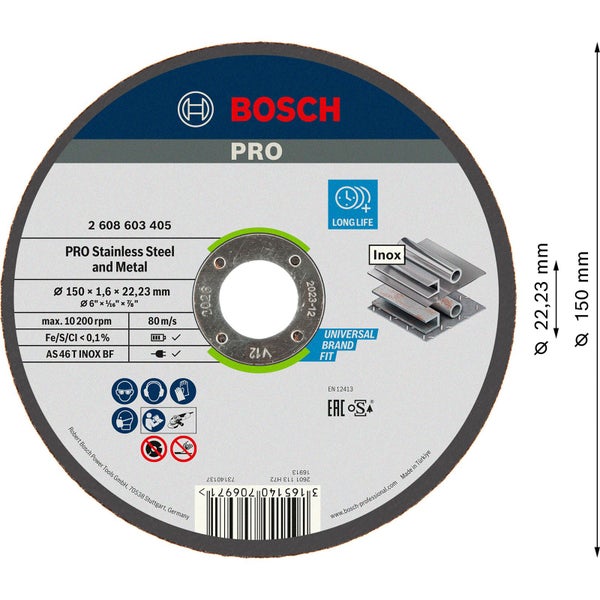 Bosch Trennscheibe Pro Edelstahl und Metall, Durchmesser 150 mm