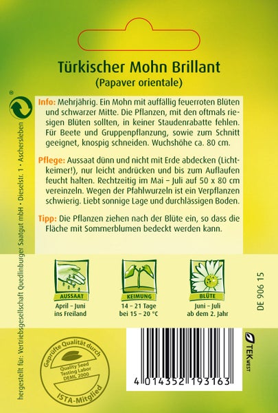 Türkischer Mohn Brilliant Samen von Quedlinburger SAATGUT