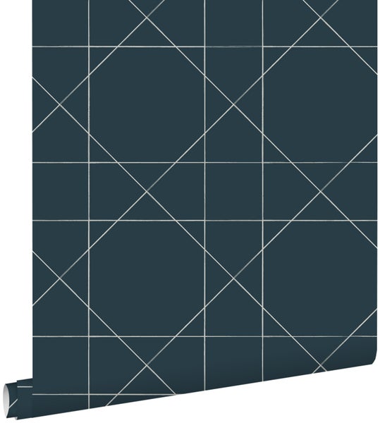ESTAhome Tapete grafische Linien Dunkelblau - 53 cm x 10.05 m - 139093