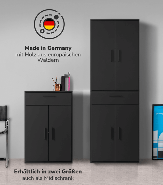 Schrank mit Fächern, Schubladen und Einlegeböden für Stauraum