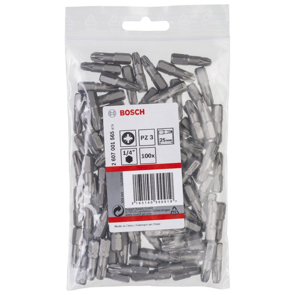 Bosch 100x Schrauberbit Extra-Hart, PZ 3, 25 mm - 2607001565