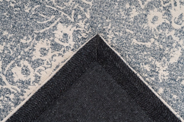 Flachflor Teppich Zola Creme / Blau Vintage 80 x 150 cm