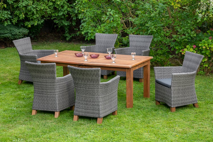Toskana Gartenmöbelset 7tlg., Gartensessel inkl. Auflagen, Doppelausziehtisch 180 (220/260) x 100 cm, grau