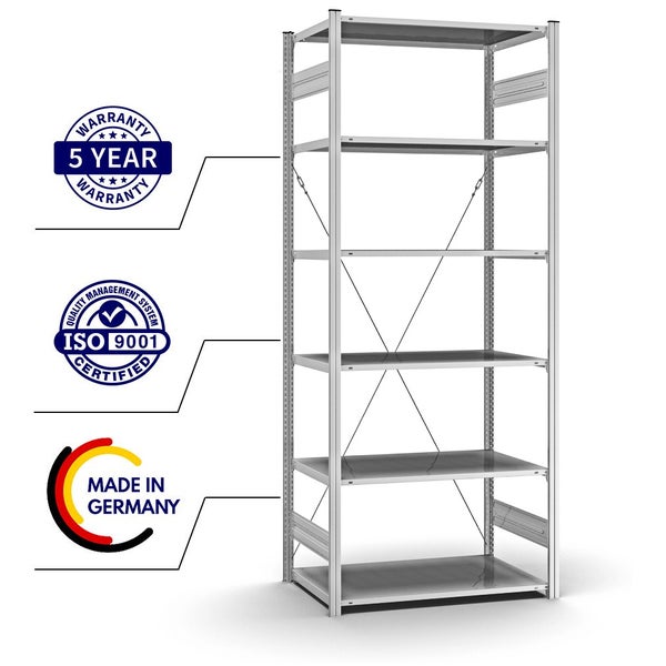 PROREGAL Profi Lagerregal Stecksystem T-Profil Grundregal HxBxT 250 x 100 x 60 cm Fachlast 125 kg Verzinkt