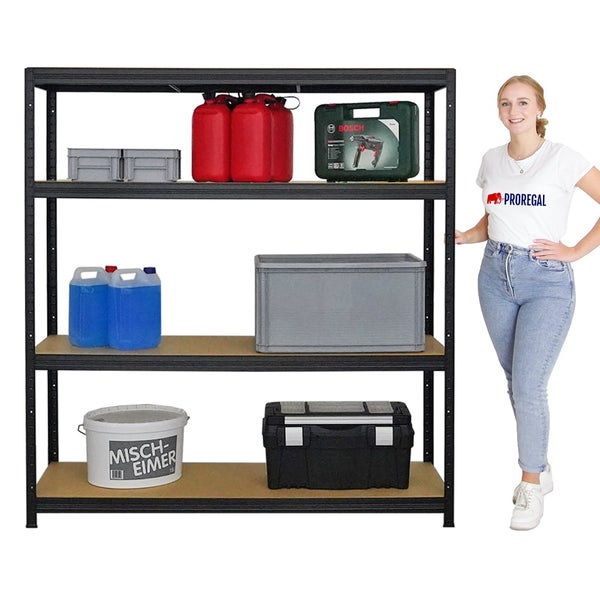 PROREGAL Mega Deal 4er-Set Schwerlastregal Giant Elephant 160x150x45cm mit 4 Ebenen Fachlast 200kg Schwarz