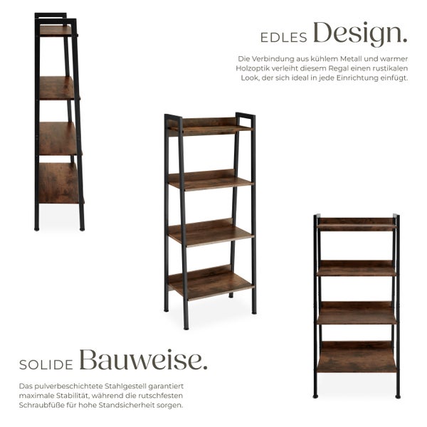 Leiterregal tectake Chatham inklusive Kippschutz, 57,5 x 34 x 138 cm Industrial Style Industrial Holz dunkel, rustikal