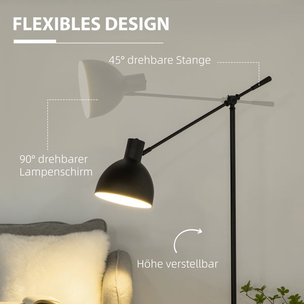 HOMCOM Stehlampe, 30L x 30B x 131H cm, Stahl, Schwarz