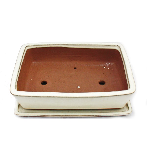 Bonsai-Schale mit Unterteller Gr. 5 - hellbeige - eckig - Modell G30 - L 31cm - B 23cm - H 8 cm