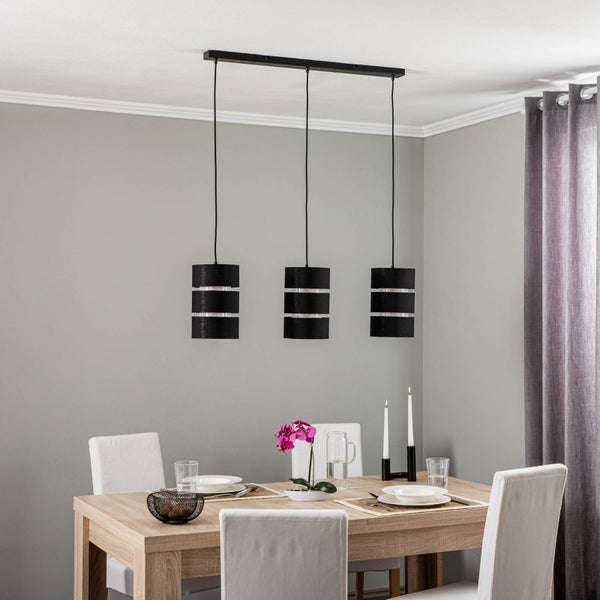 Lindby Pendelleuchte Tsomo (Skandinavisch) in Schwarz aus Textil (3 flammig, E27) - Deckenlampe Esstischlampe Hängelampe Hängeleuchte Wohnzimmerleuchte